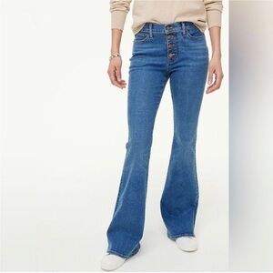 J. Crew Full Length Flare Jeans Size 30 Medium Wash Button Fly BO696 Stretch